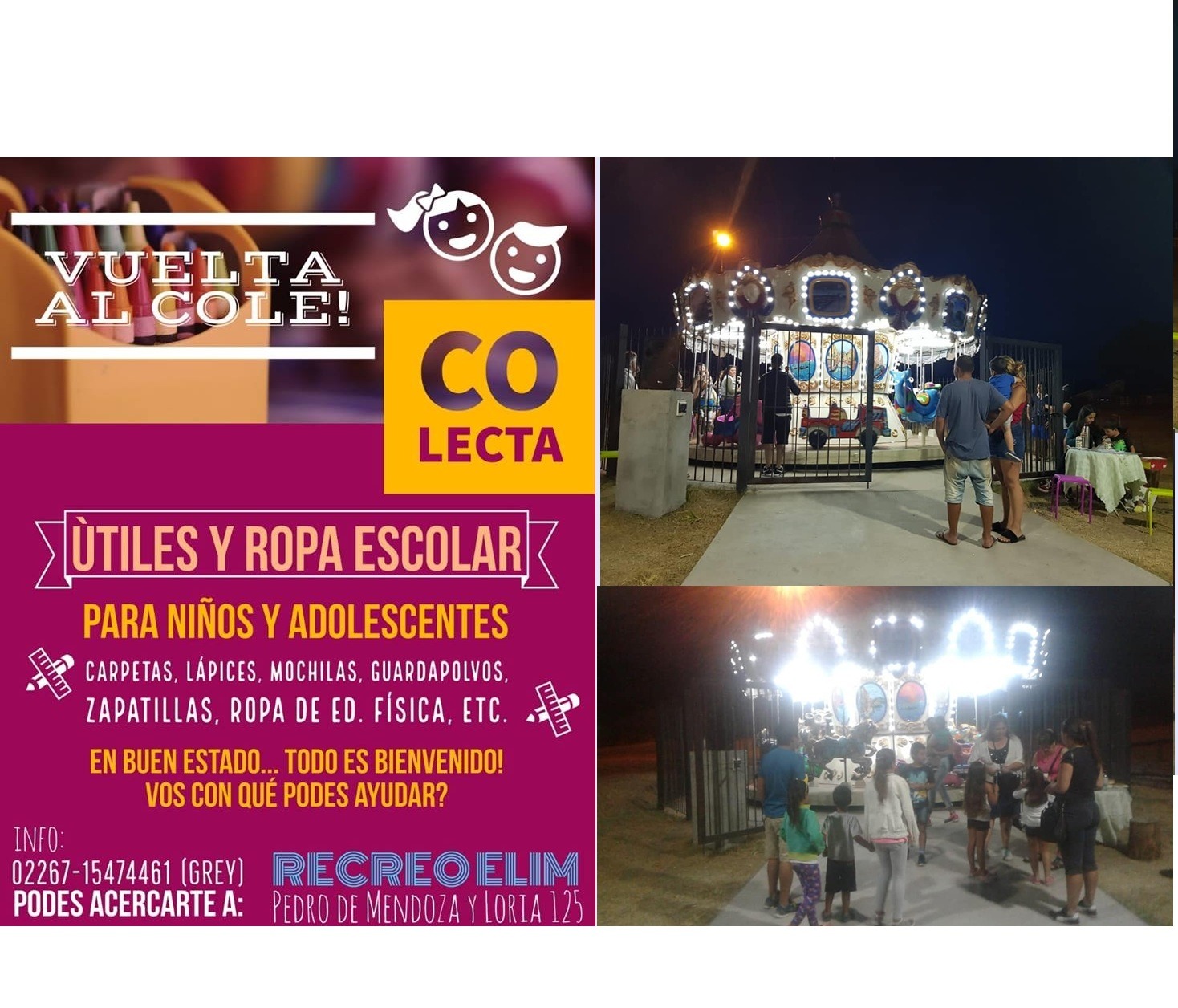Colecta de útiles y ropa escolar en buen estado – Fin de comodato calesita