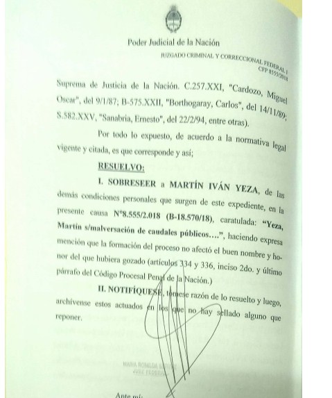 Martín Yeza sobreseído – Postura de Estanga